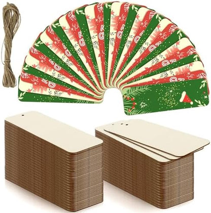 100 Sets 6 x 2 Inch Wooden Bookmarks with Holes and 10M Ropes by Jyongmer