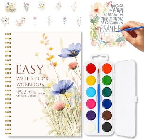 Bible Flowers Watercolor Workbook, Christian Painting Book with 12 Designs by Unknown