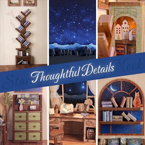 Dolphin Island DIY Book Nook Kit for Adults, 3D Wooden Puzzle Booknook Miniature House Kit (Starlight Reading Nook) - Image 2
