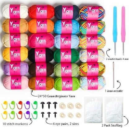 24 Pack Beginner Yarn for Crocheting Tube Crochet Yarn Multicolor - Image 2