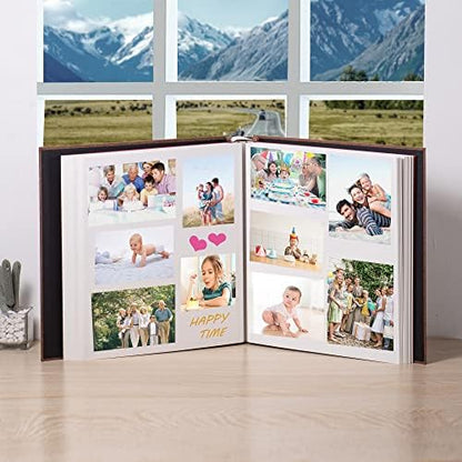 Large Photo Album Self Adhesive 4x6 5x7 3x5 8.5x11 Scrapbook Magnetic Album DIY Scrap Book Length 13 x Width 12.8 (Inches) 120 Sticky Pages Linen Cover DIY Photo Album (Brown) - Image 3