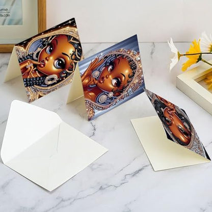 AiYuanzsh 6 Pcs 5D Diamond Painting Greeting Card Kits, Luxury Black Beauty Design DIY Diamond Art Greeting Cards with Envelopes, Handmade Rhinestone Cards for Adults Birthday & Festival Celebration - Image 6