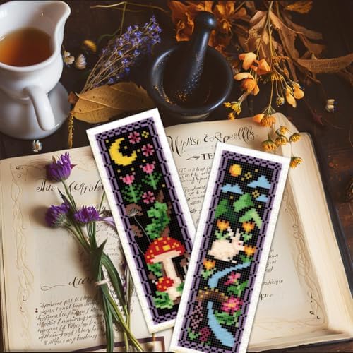 ORIGACH 6 Set Dark Forest Cross Stitch Bookmark Kit for Beginner - Image 6
