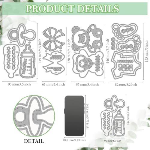 MAYJOYDIY Newborn Die Cuts for Card Making Cute Bear Bow Tie Footprints Metal Cutting Dies Onesie Embossing Cutting Stencil for Scrapbooking Craft Paper Birthday Card Gift Decoration - Image 2