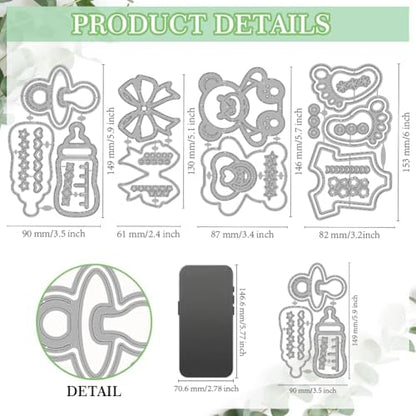 MAYJOYDIY Newborn Die Cuts for Card Making Cute Bear Bow Tie Footprints Metal Cutting Dies Onesie Embossing Cutting Stencil for Scrapbooking Craft Paper Birthday Card Gift Decoration - Image 2
