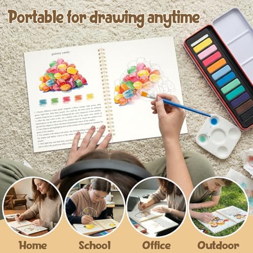 Watercolor Workbook - Beginner Friendly Watercolor Kit with 12 Colors Paint Set, Brush & Coloring Book, Adult Watercolor Painting Book & Learning Workbook for Teens（Easter） - Image 5