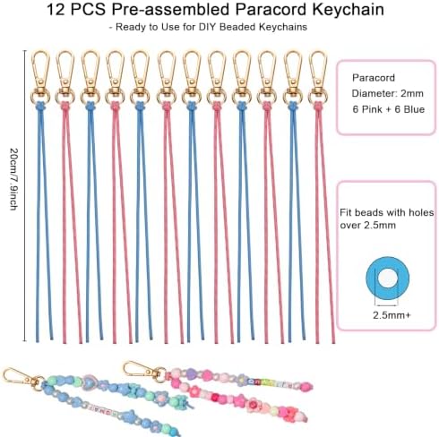 12 Packs Paracord Keychain Kit, Pre-Assembled and Heat-Sealed Ends - Image 2