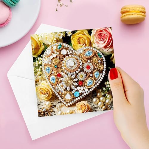 Huacan Diamond Art Painting Greeting Card Kit 6 Pcs, Diamond Art Diamond Flowers Heart Greeting Cards Special Shaped Drill Arts Craft for Christmas Birthday Thanksgiving Day Holiday 30 x 15 CM - Image 4