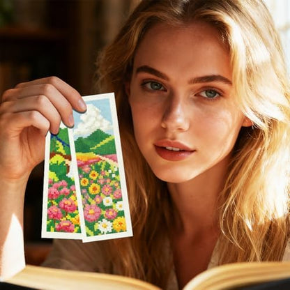 INFUNLY 6 Set Spring Scenery DIY Cross Stitch Bookmark Kits for Adults Wildflowers Counted Cross Stitch Kit with Instructions Landscape Stamped Embroidery Bookmark Kit for Book Lovers Readers Gift - Image 7