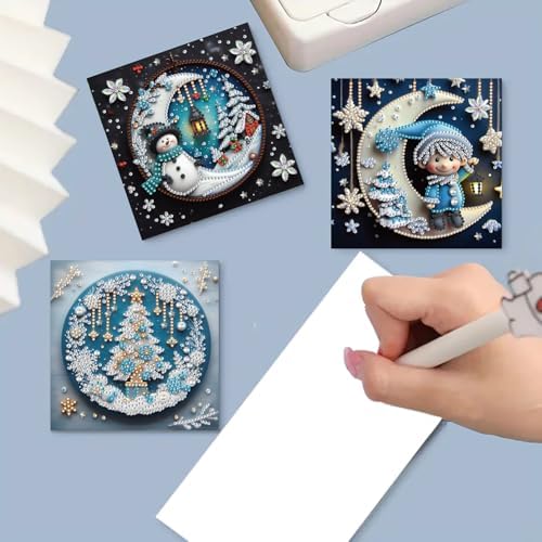 6pcs DIY Diamond Art Christmas Cards Kit with Envelopes & Tools-Diamond Dot Greeting Cards,Xmas 5D Rhinestones Painting for Adults,DIY Craft Family Friend Xmas Gifts(Christmas Snowman) - Image 6