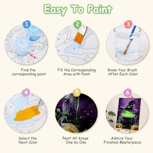 Spandrel Halloween Witch Magic Potion Paint by Numbers Kit for Adults, Witch Hat Dark Purple Forest Gothic DIY Canvas Oil Painting Wall Decor Halloween Holiday Gift, 8x12in - Image 7