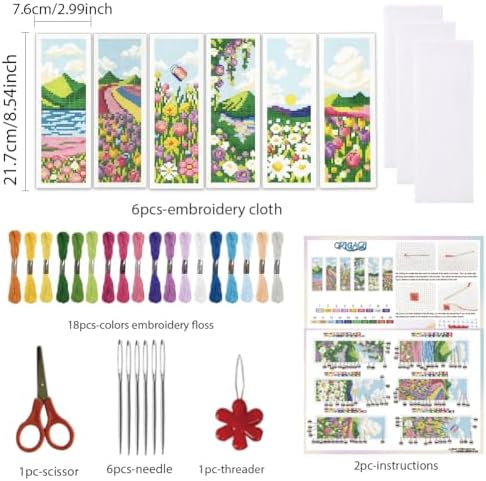 ORIGACH 6 Set Spring Pastoral Landscape Cross Stitch Bookmark Kit - Image 2