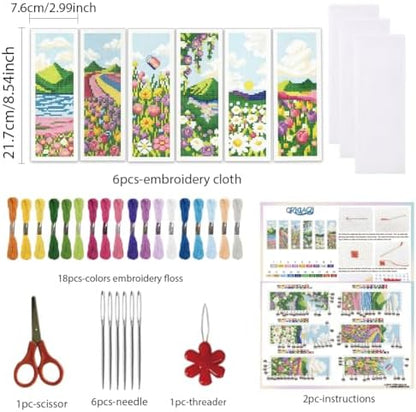 ORIGACH 6 Set Spring Pastoral Landscape Cross Stitch Bookmark Kit - Image 2