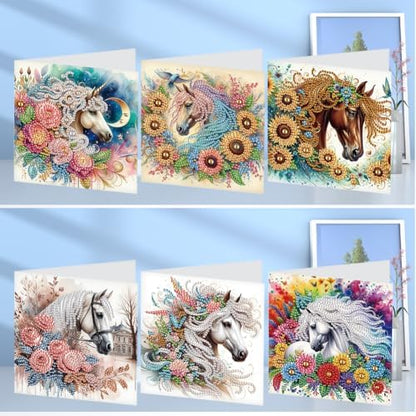 jinglinhh 6pcs Flower Horse Rose Sunflower Diamond Art Painting Greeting Cards with Envelopes, DIY Card Making Kits for Adults, Diamond Art Postcards Holiday Cards Craft Gifts - Image 5