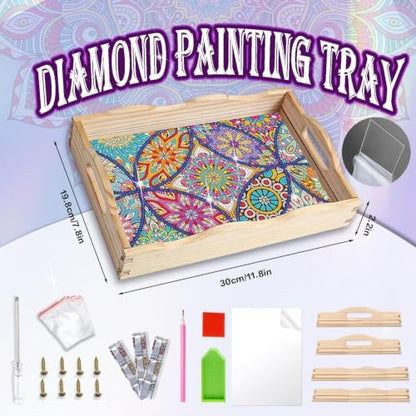 EWJRNSF Diamond Art Kits for Adults Wooden Serving Trays with Handles, 5D Diamond Painting Big Gem Arts and Craft Gifts Trays Decor Gift Home Decor 7.8x11.8 Inches Mandala A - Image 2