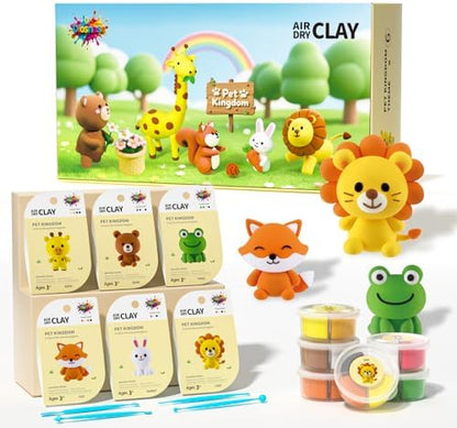 Air Dry Clay for Kids - 6 Animal Themed Modeling Clay Kit, Model Magic Clay with Sculpting Tools and Tutorials, Ultra Light & Soft, Non-Toxic & Safe, DIY Arts and Crafts School Projects for Kids by Unknown