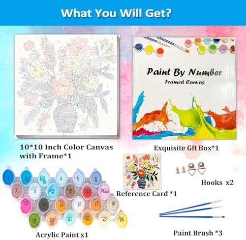 Artunion Framed Paint by Numbers Kit for Adults Beginners & Kids Ages 8-12,Watercolor Flowers Paint by Number with Frame, Floral Abstract Paint by Numbers Kit on Canvas 10 * 10 Inch Without Easel - Image 4