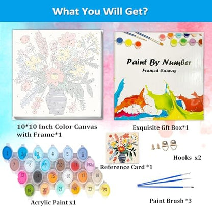 Artunion Framed Paint by Numbers Kit for Adults Beginners & Kids Ages 8-12,Watercolor Flowers Paint by Number with Frame, Floral Abstract Paint by Numbers Kit on Canvas 10 * 10 Inch Without Easel - Image 4
