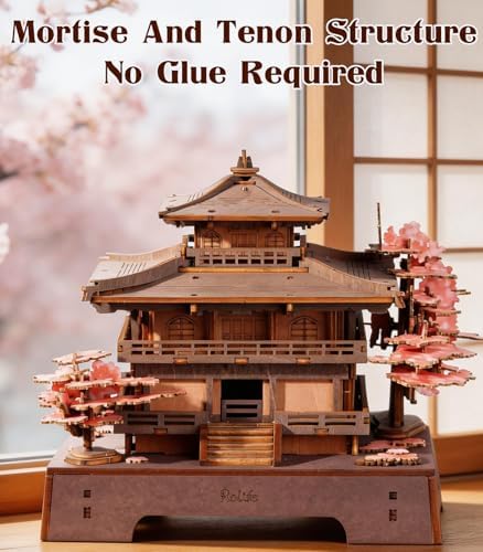 Rolife 3D Wooden Puzzle Sakura Pavilion, DIY Japanese Architecture Model & Miniature House Building Kit for Adults, 235PCS Wood Craft Puzzle, Cherry Blossom Home Decor for Teens and Adults - Image 3