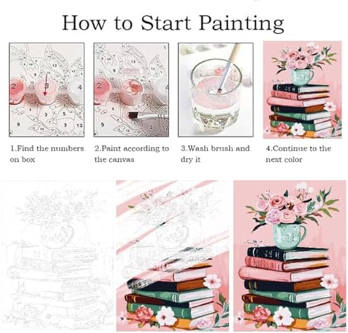 ZRIZQ Paint by Numbers Kit for Adults Beginner,Books Flowers,16x20 - Image 5