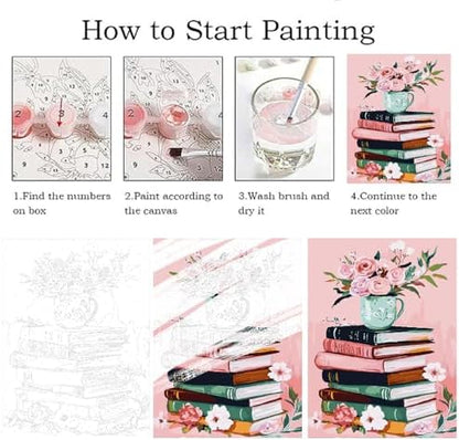 ZRIZQ Paint by Numbers Kit for Adults Beginner,Books Flowers,16x20 - Image 5