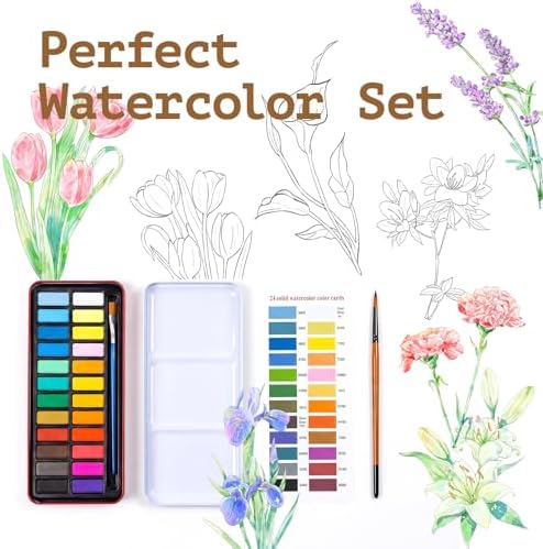 Rurolo Watercolor Workbook for Adults & Beginners - Spiral Bound Kit with 24 Paint Colors, Brushes & 300GSM Paper - Step-by-Step Flower Painting Guide for Stress Relief & Relaxation (6.5x9) - Image 6