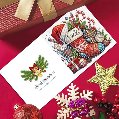 DIZAKIM 6 Pieces Christmas Theme Design Diamond Painting Greeting Card Set, DIY 5D Unique Rhinestone Art Embellishment Mosaic Christmas Greeting Card Crafts, Mosaic Handmade Creative Postcards (#7) - Image 5