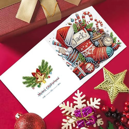 DIZAKIM 6 Pieces Christmas Theme Design Diamond Painting Greeting Card Set, DIY 5D Unique Rhinestone Art Embellishment Mosaic Christmas Greeting Card Crafts, Mosaic Handmade Creative Postcards (#7) - Image 5