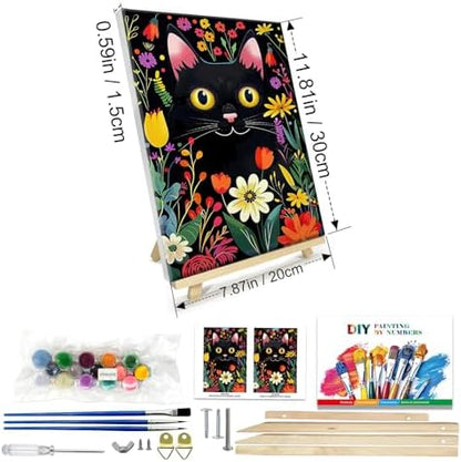 JOOZ Paint by Numbers Kit for Adults with Frame, Black Cat Paint by Number with Easel, DIY Flowers Oil Painting by Numbers Black Cat, Easy Adult Paint by Number Kits Canvas for Wall Decor 8x12 Inch - Image 2