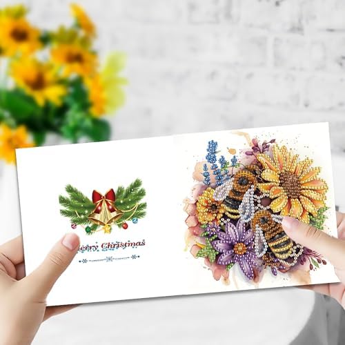 DIZAKIM 6 Pieces Christmas Theme Design Diamond Painting Greeting Card Set, DIY 5D Unique Rhinestone Art Embellishment Mosaic Christmas Greeting Card Crafts, Mosaic Handmade Creative Postcards (#10) - Image 5