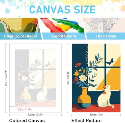 Offito 6 Pack Paint by Numbers Kit for Adults, Flowers Vase Cat, 10x14 Inch - Image 3