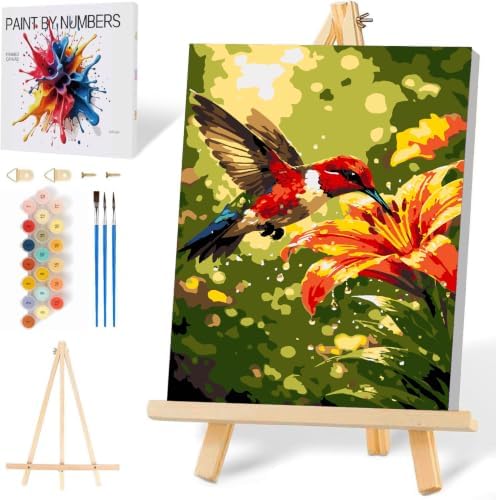 Mowana Hummingbird Paint by Numbers Kit for Adults Beginners, Adult Painting Kit by Numbers with Frame and Easle, Stretched Canvas Bird Paint by Number Kit, 8x12inch by Mowana