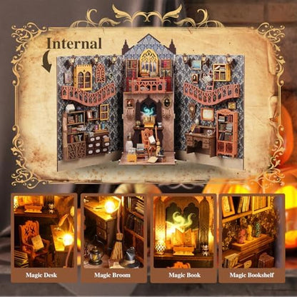 Book Nook Kit,DIY Miniature House Kit,Dollhouse Booknook with Dust Cover & LED Light,3D Wooden Bookends Puzzle,Bookshelf Decorfor for Adults, Teens, Beginners,Gifts for Family, Friends - Image 4