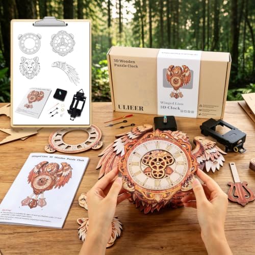 3D Puzzles for Adults Lion Clock Crafts for Adults Wooden Puzzles - Image 4