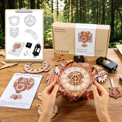 3D Puzzles for Adults Lion Clock Crafts for Adults Wooden Puzzles - Image 4