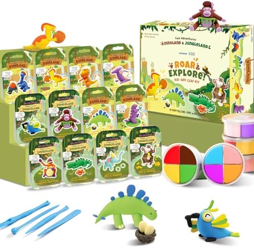 Air Dry Clay Kit for Kids -12 Dinosaur Theme Colored Clay Sculpting kit, Ultra Light DIY Model Magic Clay with Sculpting Tools and Tutorials, Soft & Non-Sticky, Arts and Crafts Gift for Kids by AVTCTEK