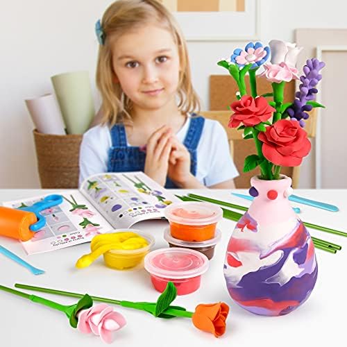 Drama Planet Flower Craft Kit for Kids, Make Your Own Flower Bouquet with Air Dry Clay, Arrange Clay Flowers & Create Personalized Art, Great Gifts for Girls - Image 3