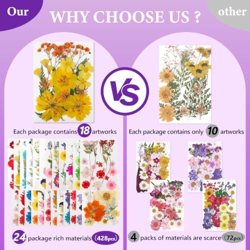 428 Pcs Dried Pressed Flowers for Resin,Real Nature Dried Flowers for Craft - Image 5