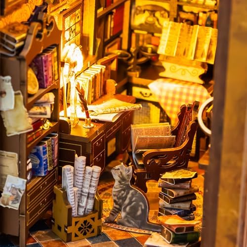 Book Nook Kit - Book Nook Miniature Kit for Adult and Teens, DIY Miniature House Kit with Led Light, Creativity Gifts for Family and Friends, Bookshelf Decor for Book Lovers Nook Kit - Image 4