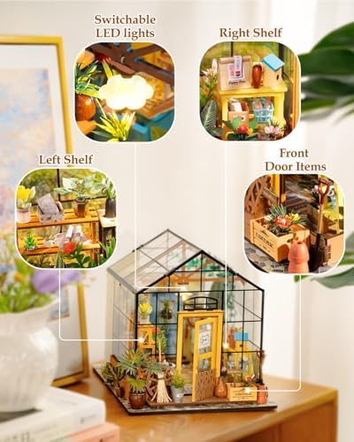 Rowood Miniature House Kit, Mother's Day DIY Miniature Greenhouse Dollhouse Kits for Adults, Wooden Crafts for Adults, Gifts on Birthday Christmas - Cathy's Flower House - Image 6