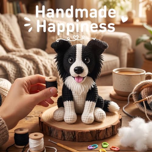 FACE N FACE DIY Crochet Border Collie Dog Kit for Beginners–Amigurumi Stuffed Dog Knitting Kit with Yarn, Hook, Safety Eyes & Step-by-Step Instructions–Easy Beginner Crochet Craft for Dog Lovers - Image 3