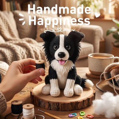 FACE N FACE DIY Crochet Border Collie Dog Kit for Beginners–Amigurumi Stuffed Dog Knitting Kit with Yarn, Hook, Safety Eyes & Step-by-Step Instructions–Easy Beginner Crochet Craft for Dog Lovers - Image 3
