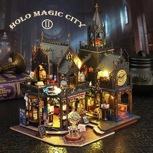 DIY Book Nook Kit - DIY Miniature Dolls House Kit with Furniture and LED Light, 3D Puzzle Wooden Art Bookends, Model Kits for Adults to Build (Holo Demon City) - Image 5
