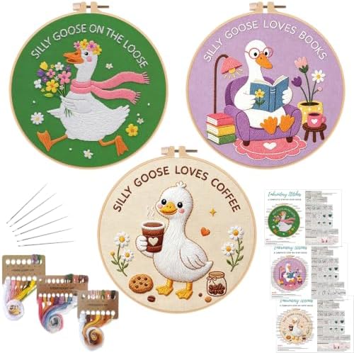Louise Maelys 3 Pack Embroidery Kit for Beginners, Fun Silly Goose Design by LouiseMaelys