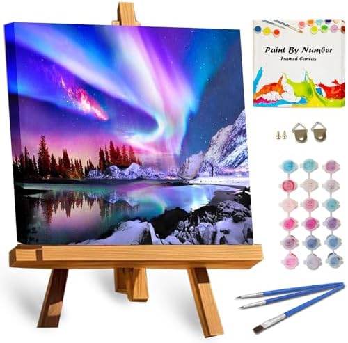 TOCARE Framed Paint by Numbers Kit for Adults Beginners & Kids Ages 8-12, Aurora Paint by Number with Frame,Northern Lights Paint by Numbers Framed Canvas(10x10 Inch, Without Easel) by TOCAREDirect