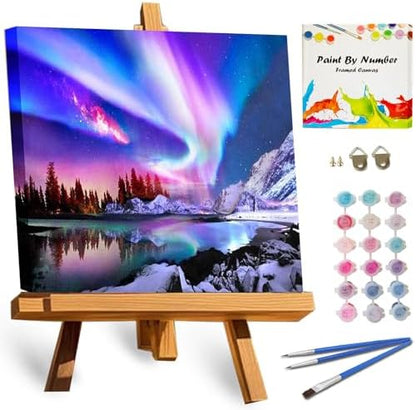 TOCARE Framed Paint by Numbers Kit for Adults Beginners & Kids Ages 8-12, Aurora Paint by Number with Frame,Northern Lights Paint by Numbers Framed Canvas(10x10 Inch, Without Easel) by TOCAREDirect