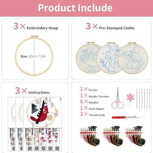 3 Packs Embroidery Kit for Adults, Embroidery for Beginners (Animal-2) - Image 4