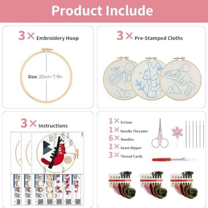 3 Packs Embroidery Kit for Adults, Embroidery for Beginners (Animal-2) - Image 4