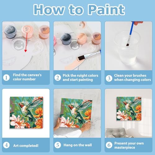 Hummingbird Paint by Numbers Kit for Adults, Paint by Numbers 10x10 Inch - Image 7