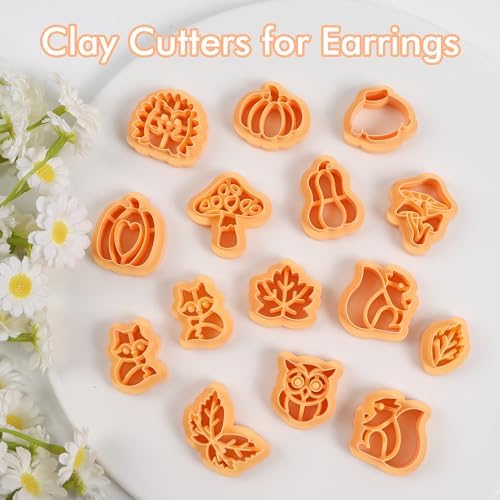 Puocaon Fall Polymer Clay Cutters - 15 Pcs Fall Themed Pumpkin Maple Leaf Mushroom Owl Fox for Earrings Jewelry Making Autumn Clay Earrings Cutters - Image 4